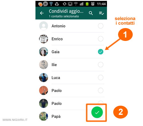 seleziona i destinatari del messaggio