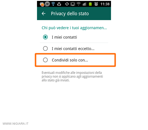 seleziona Condividi solo con...