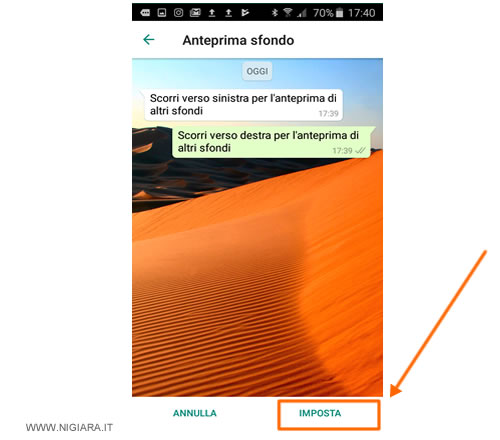 premi su Imposta per scegliere lo sfondo oppure su Annulla per provare un altro sfondo