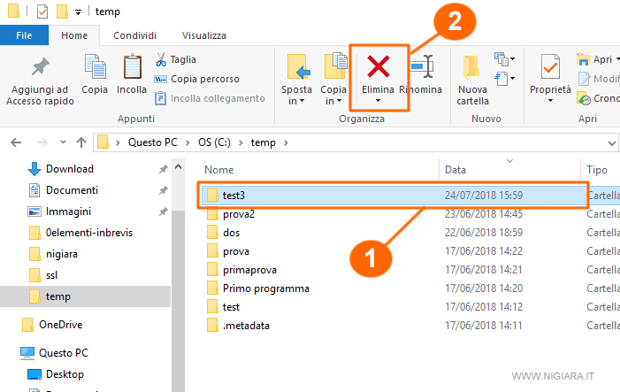 come eliminare una cartella su Windows