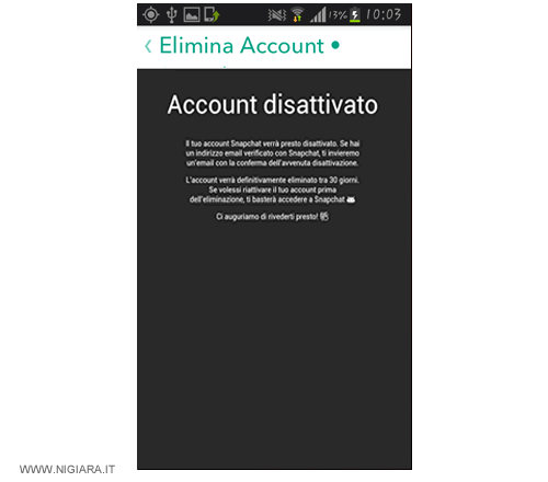 il tuo account su Snpachat è disattivato