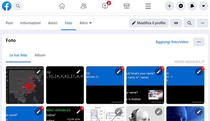 cerca la foto da rimuovere tra gli album