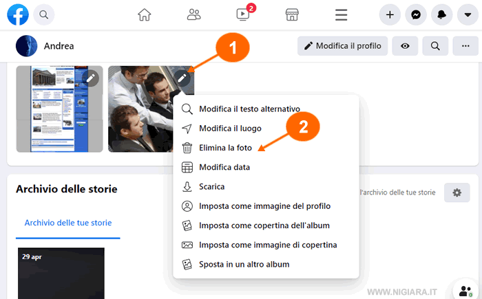 clicca su Elimina