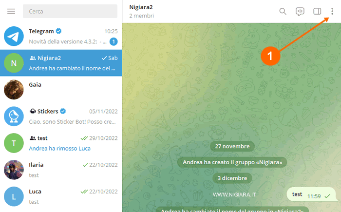 entra nel pannello informativo del gruppo chat