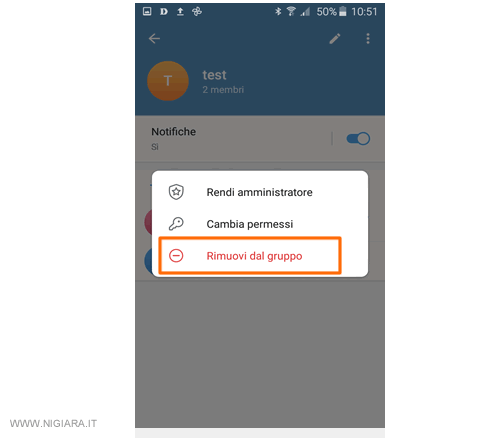 premi su Rimuovi dal gruppo