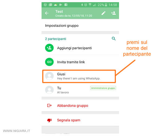 seleziona il nome della persona da cancellare
