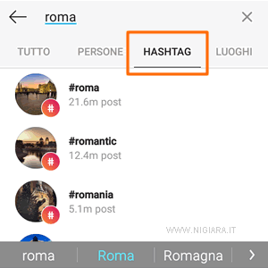 premi sulla voce di menu Hashtag in alto