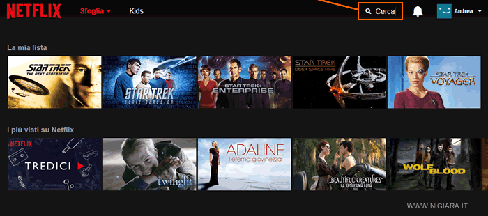 clicca su Cerca in alto a destra