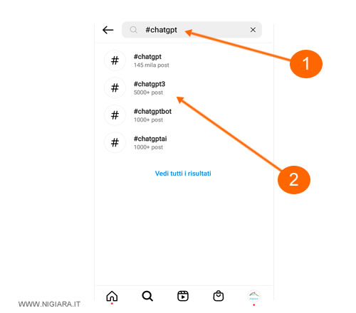 digita l'hashtag e seleziona l'hashtag da seguire