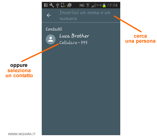 seleziona il contatto con cui parlare