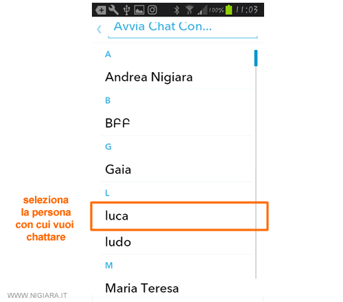 seleziona la persona con cui chattare