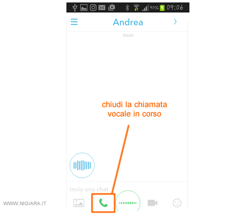 premi sulla cornetta per chiudere la chiamata