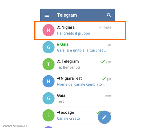 seleziona il gruppo da cancellare