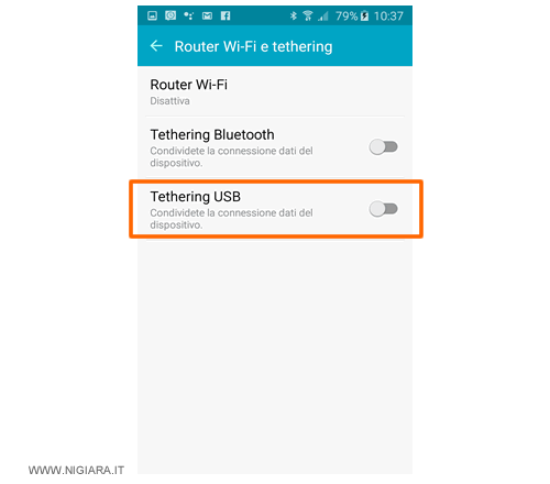attiva la funzione Tethering per condividere la connessione dati del dispositivo