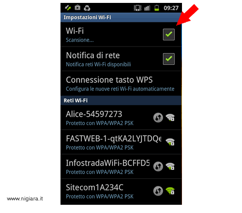 seleziona il segnale della rete adsl che vuoi usare per collegarti
