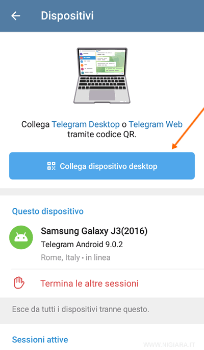 premi su COLLEGA DISPOSITIVO DESKTOP