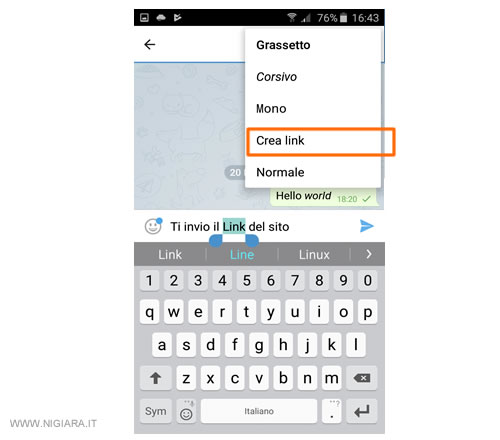 seleziona Crea Link