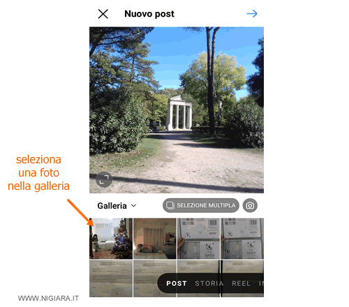 seleziona la foto dalla galleria