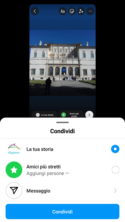 Condividi la storia su Instagram