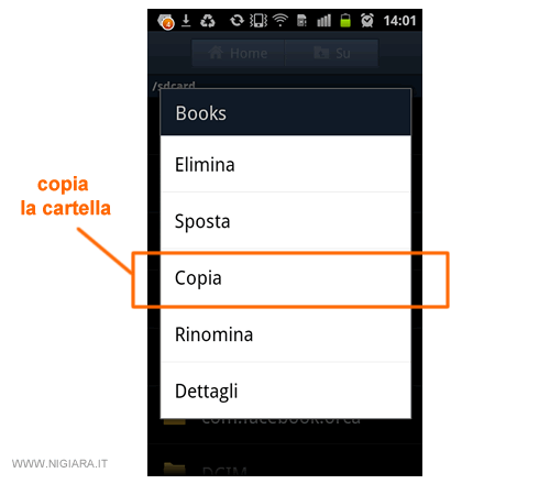 premi su Copia per copiare tutti i files della cartella in memoria