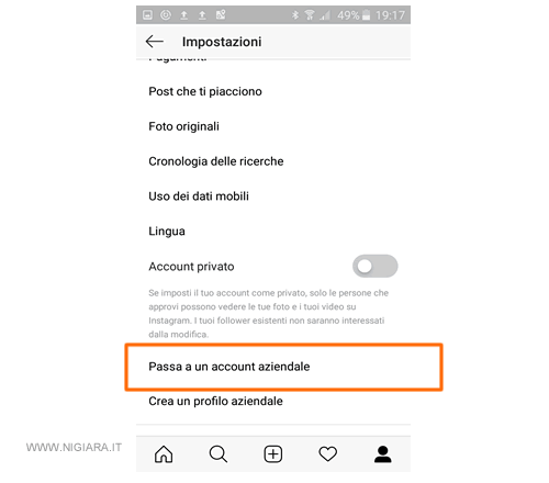 premere su Passa a un account aziendale