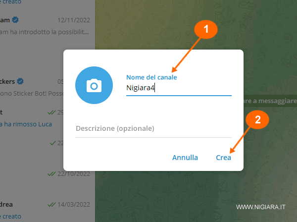 digita il nome del canale