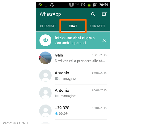 vai nella schermata della chat di Whatsapp