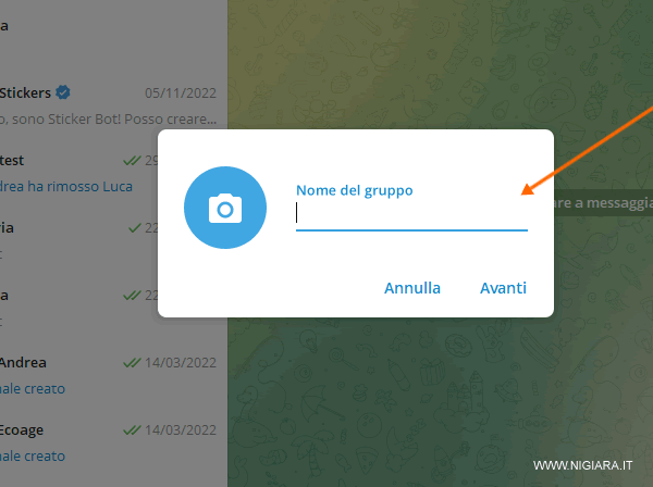 scrivi il nome del gruppo che stai creando su Telegram