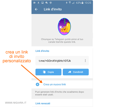 premi su Crea nuovo link