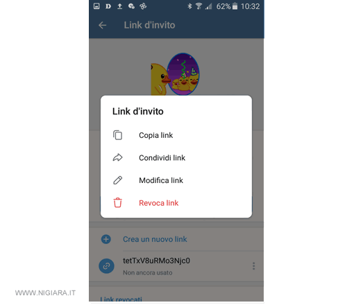 copia o condividi il link di invito
