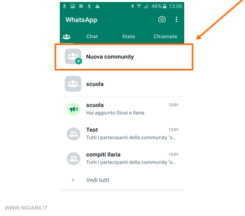 premi su Nuova community