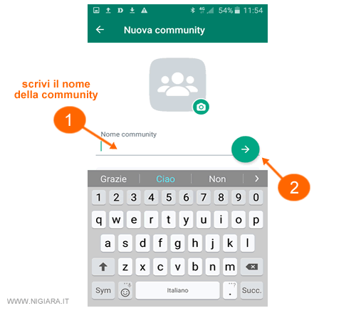 scrivi il nome della community