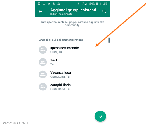 seleziona i gruppi
