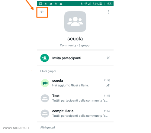 la pagina di configurazione della community