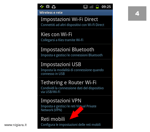 premi sull'icona Reti mobili