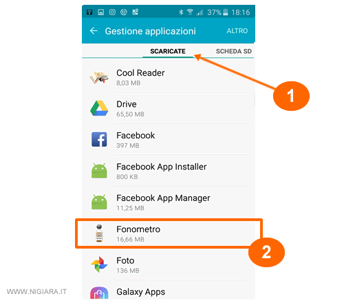 premi su Scaricate e seleziona l'applicazione da disinstallare