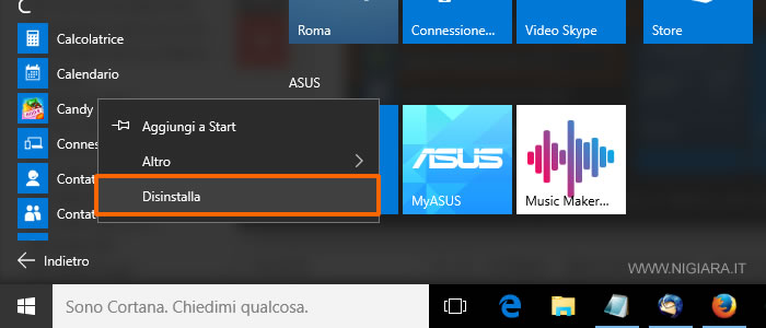 come si disinstalla un programma con Windows 10