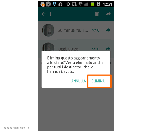 premi sul pulsante Elimina