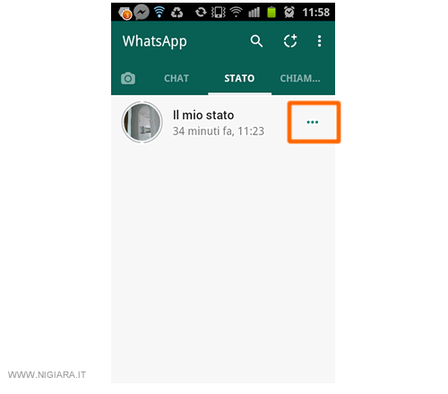 premi sui tre punti vicino allo stato