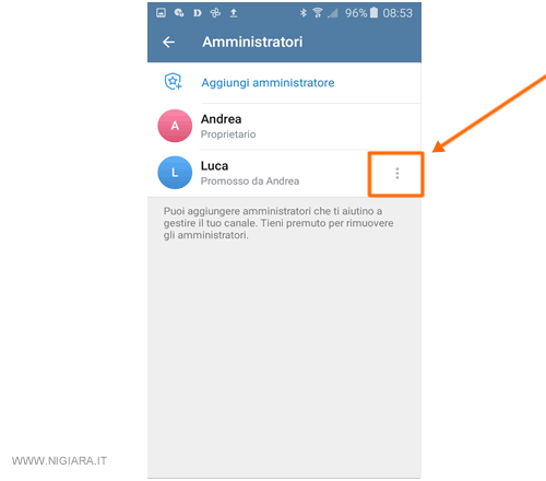 premi sul nome dell'amministratore da rimuovere