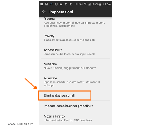 seleziona la voce Elimina dati personali
