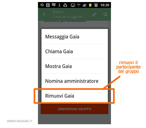 rimuovi il partecipante dal gruppo