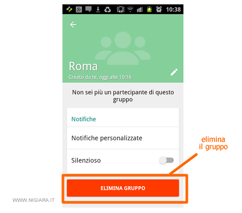 elimina il gruppo da Whatsapp