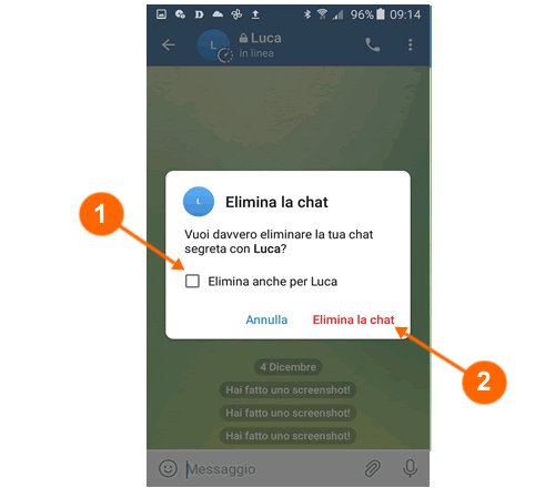 conferma l'eliminazione della chat