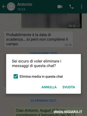 come pulire una chat di Whatsapp