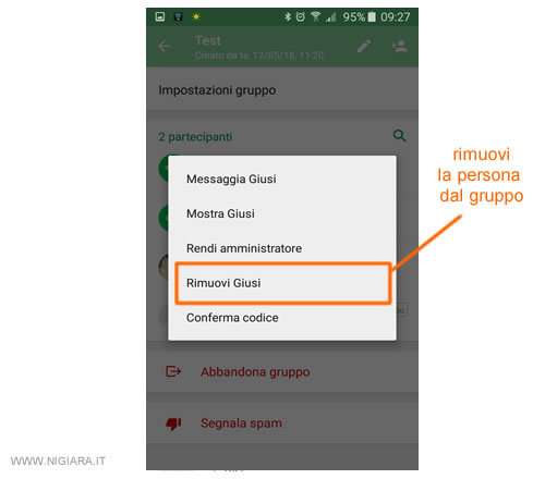 selezionare Rimuovi