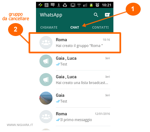 seleziona il gruppo che vuoi cancellare