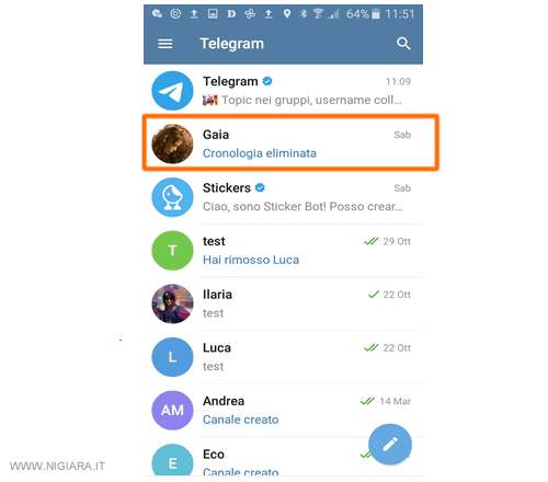 seleziona la camera chat dove si trova il messaggio