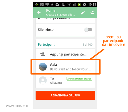elimina ogni partecipante dal gruppo