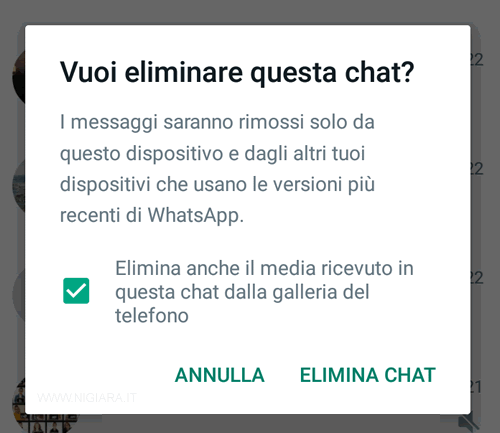 premi su Elimina la chat